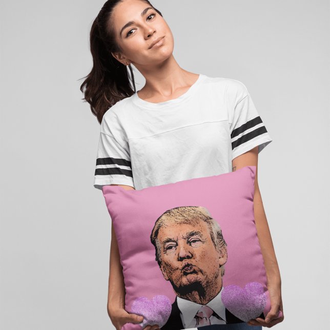 DONALD TRUMP KISS PINK THROW PILLOW. GIFT FOR HER CUSHION (Creator Uploaded)
