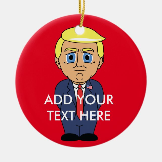 Donald Trump Looking Smug Ceramic Tree Decoration (Front)