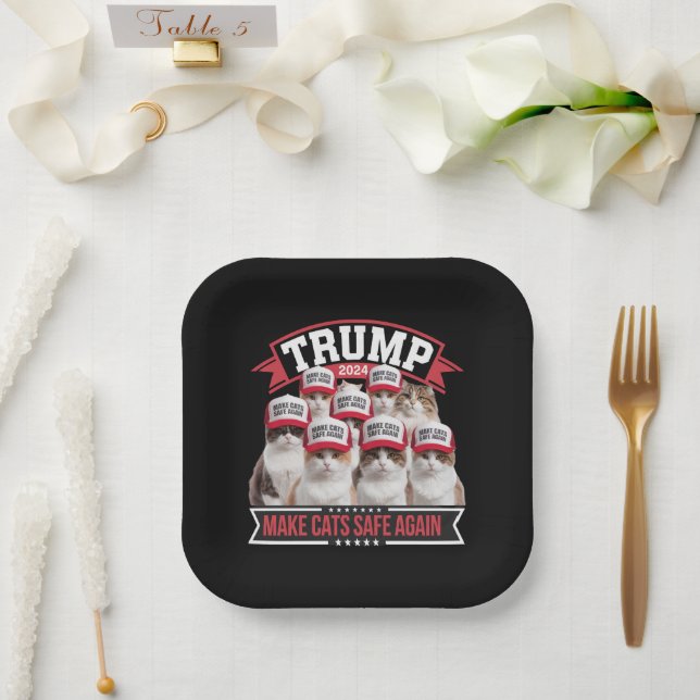 Donald Trump Make Cats Safe Again 2024 Debate  Paper Plate (Wedding)