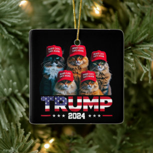 Donald Trump Make Cats Safe Again Red Hat 2024 Ceramic Ornament