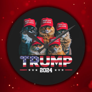 Donald Trump Make Cats Safe Again Red Hat 2024 Round Clock