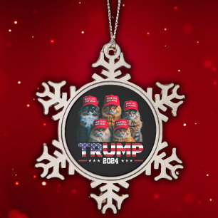 Donald Trump Make Cats Safe Again Red Hat 2024 Snowflake Pewter Christmas Ornament
