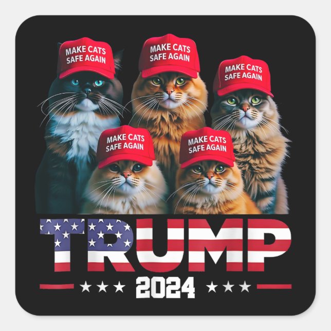 Donald Trump Make Cats Safe Again Red Hat 2024 Square Sticker (Front)