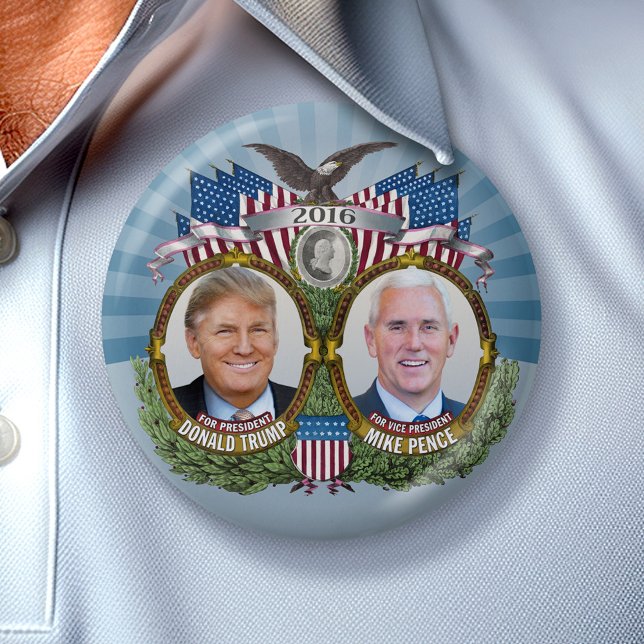 Donald Trump & Mike Pence Jugate Photo Blue Design 7.5 Cm Round Badge (Collectible Campaign Button - 2016 Election Trump Pence)