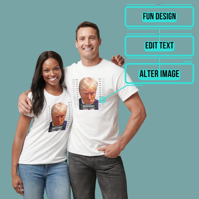 Donald Trump Mug Shot Lock Him Up Colour T-Shirt (Commemorate this unprecedented occasion.)