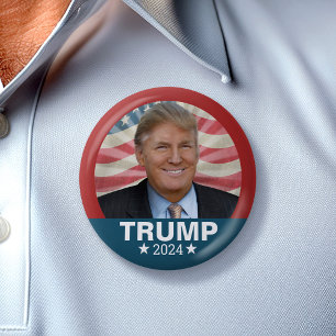 Donald Trump Photo - President 2024 American Flag 6 Cm Round Badge