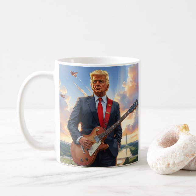 Donald Trump Playing Electric Guitar Washington DC Coffee Mug (With Donut)