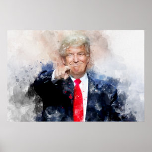 Donald Trump pointing portrait watercolor Poster
