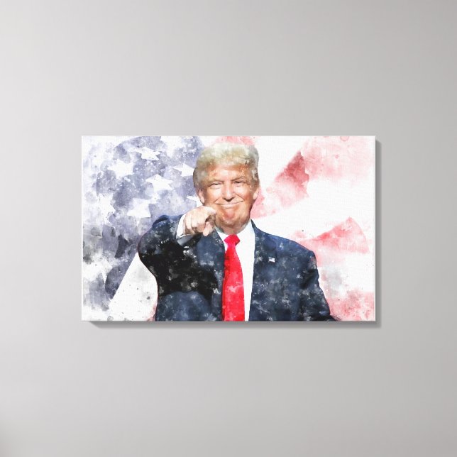 Donald Trump pointing with American flag Canvas Print (Front)