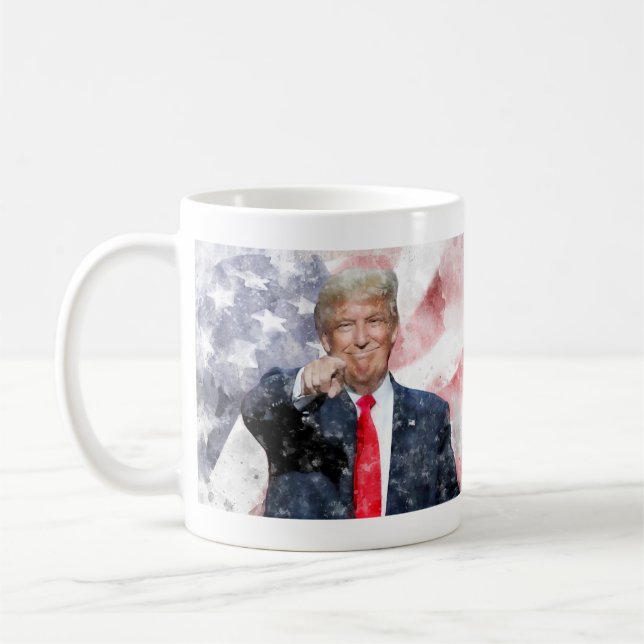 Donald Trump pointing with American flag Coffee Mug (Left)