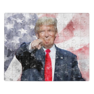 Donald Trump pointing with American flag Jigsaw Puzzle