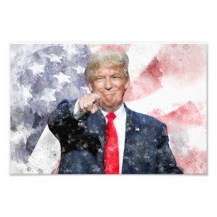 Donald Trump pointing with American flag Photo Print