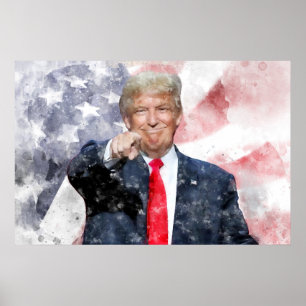 Donald Trump pointing with American flag Poster