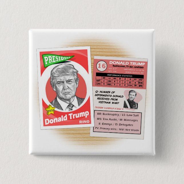 Donald Trump Politics Trading Card 15 Cm Square Badge (Front)