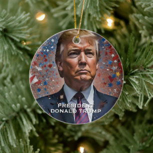 Donald Trump President Modern Portrait Ceramic Tree Decoration