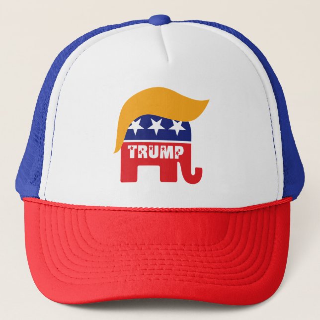 Donald Trump Republican GOP Elephant Hair Logo Trucker Hat (Front)