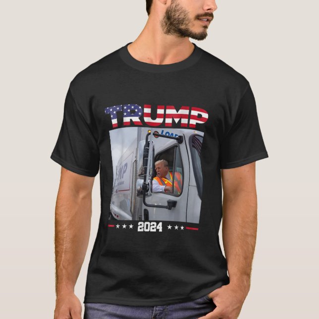Donald Trump Rides Garbage Truck Garbage Truck Tru T-Shirt (Front)