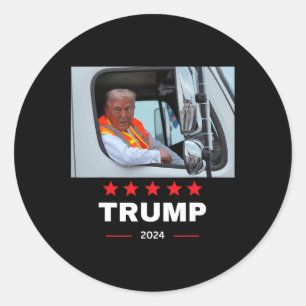 Donald Trump Rides In Garbage Truck  Classic Round Sticker