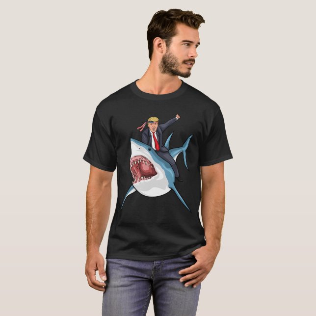 Donald Trump Riding Shark T-Shirt (Front Full)