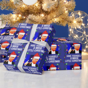 DONALD TRUMP SANTA HAT CHRISTMAS MAGA WRAPPING PAPER