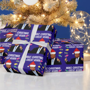 DONALD TRUMP SANTA HAT CHRISTMAS WRAPPING PAPER