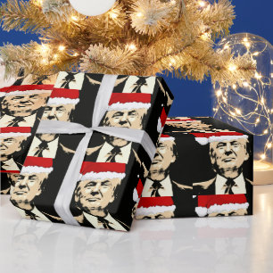 DONALD TRUMP SANTA HAT CHRISTMAS WRAPPING PAPER