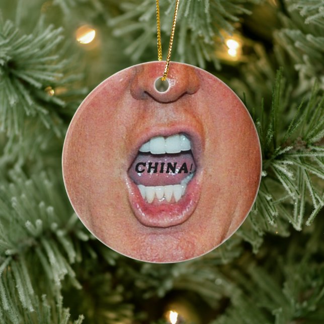 Donald Trump Screaming "China" Ceramic Tree Decoration (Tree)