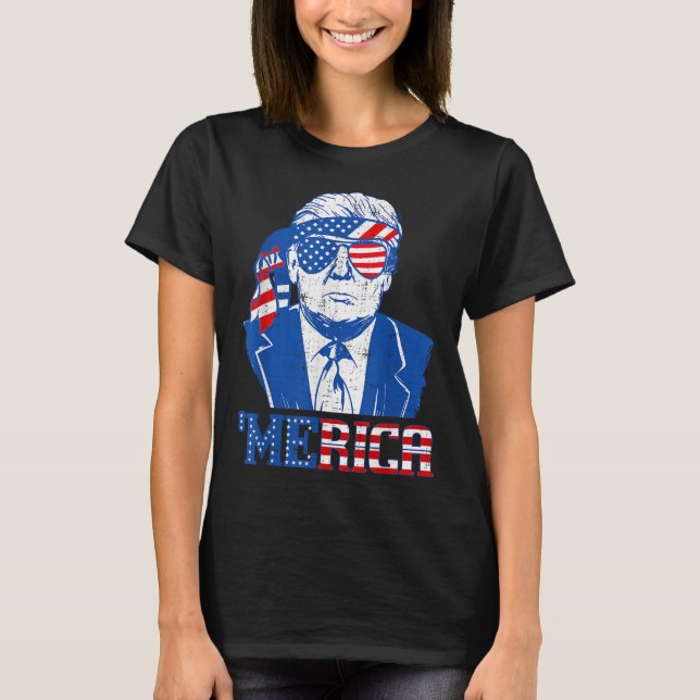 Donald Trump Shirt Merica Trump Sungl Us Flag 4th  (Front)