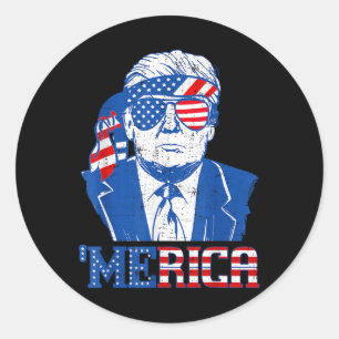 Donald Trump Shirt Merica Trump Sungl Us Flag 4th Classic Round Sticker