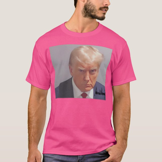 Donald Trump Signed Mugshot Design - Bold And Icon T-Shirt (Front)