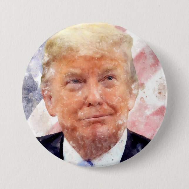 Donald Trump smiling with American flag 7.5 Cm Round Badge (Front)