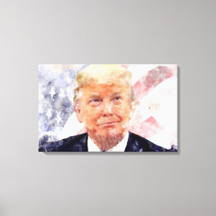 Donald Trump smiling with American flag Canvas Print