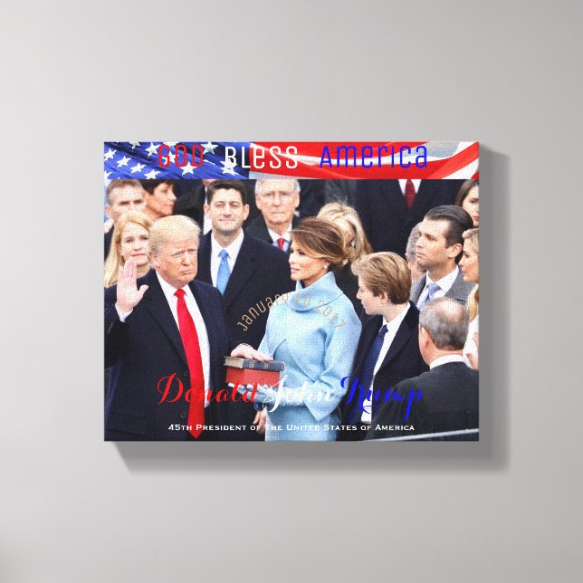 Donald Trump taking his Oath of Office POTUS Canvas Print (Front)