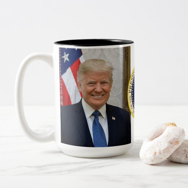 Donald Trump  Two-Tone Coffee Mug (With Donut)