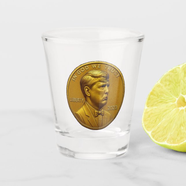 donald trump USA Coin 1 Cent America United States Shot Glass (Front)