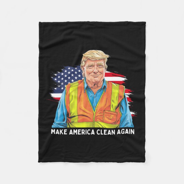 Donald Trump Wearing Garbage Worker Vest Make Amer Fleece Blanket (Front)