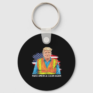 Donald Trump Wearing Garbage Worker Vest Make Amer Key Ring