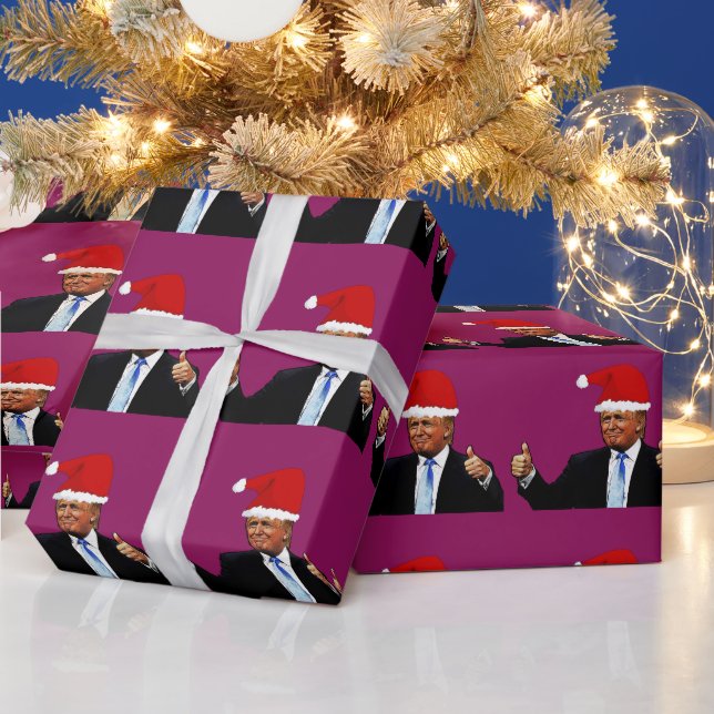 DONALD TRUMP WEARING SANTA HAT WRAPPING PAPER (Holidays)