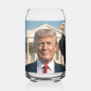Donald Trump with American Eagle on his shoulder Can Glass