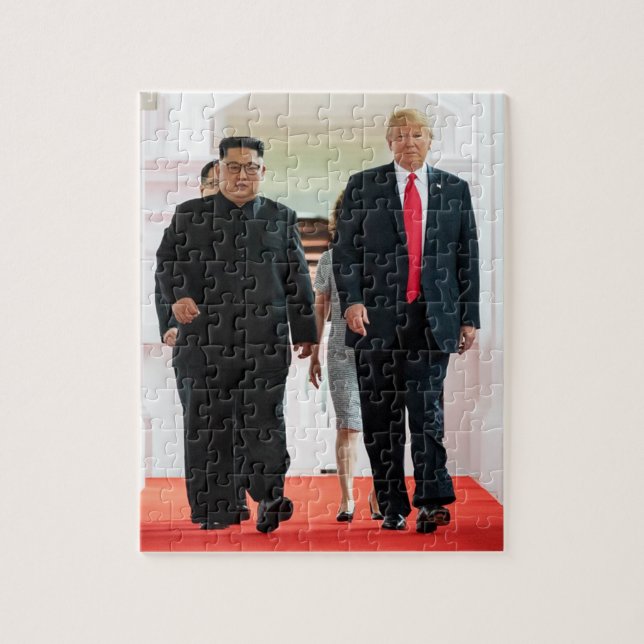Donald Trump With Kim Jong Un In Singapore Jigsaw Puzzle (Vertical)