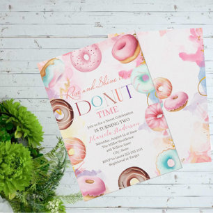 Donat time watercolor celebration turning two invitation