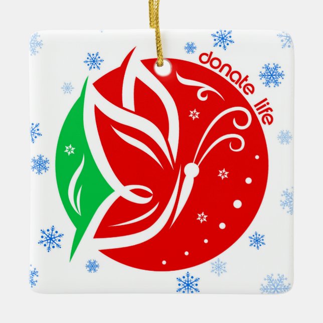 Donate Life Butterfly Donor Awareness Christmas Ceramic Ornament (Front)