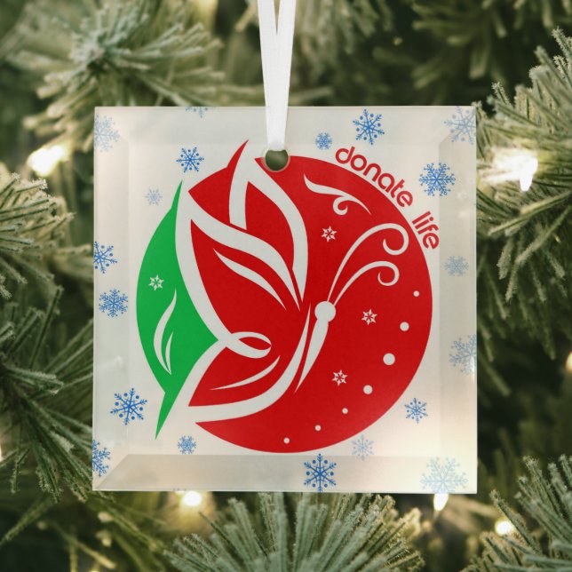 Donate Life Butterfly Donor Awareness Christmas Glass Tree Decoration (Insitu)