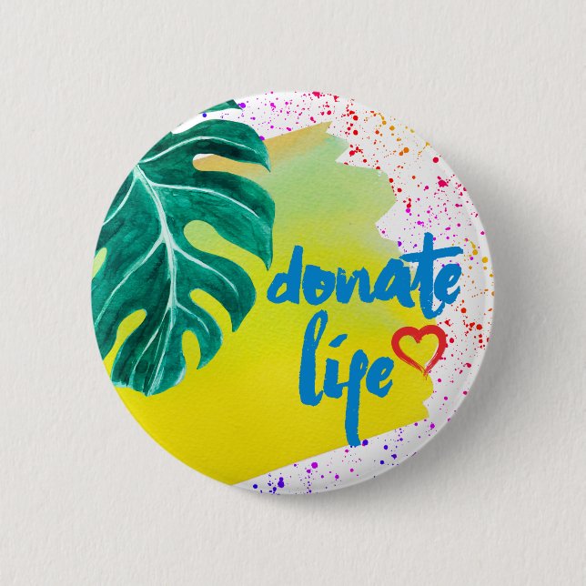 Donate Life Tropical Yellow Watercolor 6 Cm Round Badge (Front)