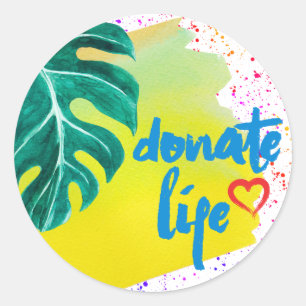Donate Life Tropical Yellow Watercolor Classic Round Sticker