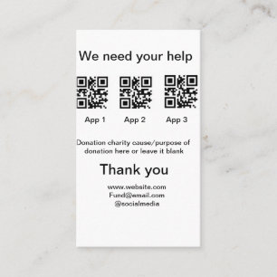 Donation Collection tip jar add your q r name caus Business Card