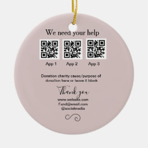 Donation Collection tip jar add your q r name caus Ceramic Tree Decoration