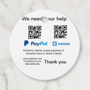 Donation Collection tip jar add your q r name caus Favour Tags