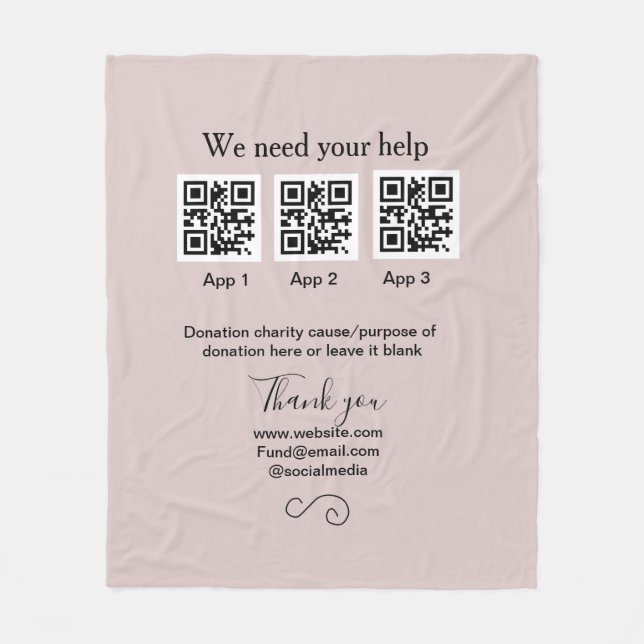 Donation Collection tip jar add your q r name caus Fleece Blanket (Front)