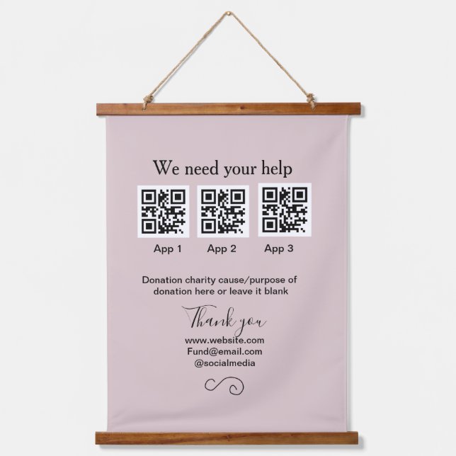 Donation Collection tip jar add your q r name caus Hanging Tapestry (Front)